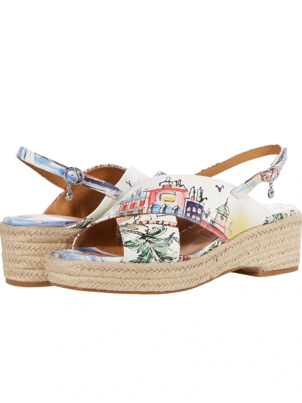 10 J. Renee Lannah White Sunset Multi Wedge Sandals Espadrilles Hawaiian Boats